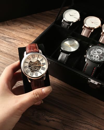 Image of Uten Watch Box 10 Slots, Watch Box for Men, Watch Display Case, Watch Storage Box with Removable Cushion, Metal Clasp, PU Leather, Black