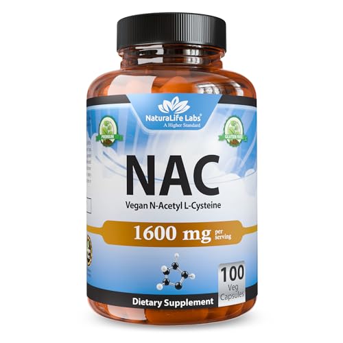 NaturaLife Labs N-Acetyl-L-Cysteine (NAC) 1600 mg 100 Capsules - Vegan Non-GMO & Gluten-Free