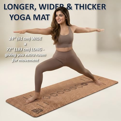 Image of WishKraft Premium Cork Alignment Yoga Mat 5mm Thick with Carry Bag | Non-Slip Eco-Friendly Sweat-Resistant Anti-Skid Exercise Mat for Women & Men | Ideal for Yoga, Pilates, Meditation, Home & Gym Workouts (CorkAlignmentMat+Bag)