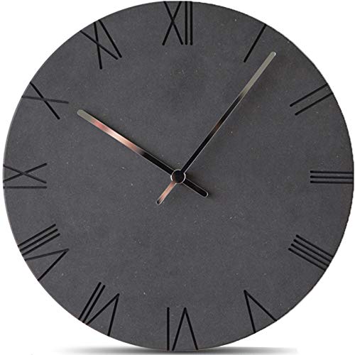 Stephanie Imports Modern Minimalist Concrete Misty Black Silent Wall Clock (Roman Numerals)