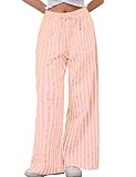 MISSACTIVER Women Drawstring Striped Pants Loose Wide Leg Trousers Casual Low Waist Pants Comfy Lounge Pants with Pockets Pink