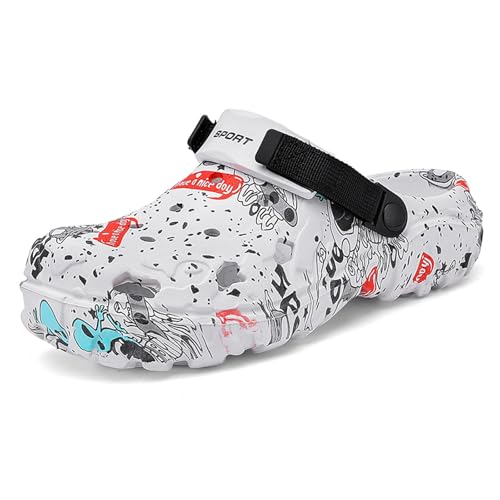 SECHRITE Zuecos para Hombre, para Deportes al Aire Libre, sin Cordones, con cojín, para Playa, Antideslizantes, con Correa Trasera Ajustable, Borde de río, Blanco 42 EU
