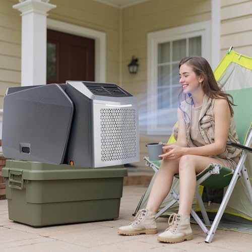 Split-Type Portable Air Conditioner for Tent Camping - 6000 BTU Cooling & Heating, DC 48V, 24h Timer, Dehumidifier, Includes Exhaust Duct, Indoor & Outdoor Use