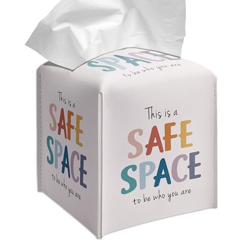 Grace Yonks Cute Tissue Box Cover Square - “This is a Safe Space” Affirmation Design 5.2" PU Leather Holder for Vanity, Desk, or Bathroom Counter - Cube Case for Facial Tissues(019) by Grace Yonks - Used condition - US$11.59