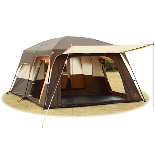 KTT Extra Large Tent 12 Person,Family Cabin Tents,2 Rooms,3 Doors and 3 Windows with Mesh,Straight Wall,Waterproof,Double Layer,Big Tent for Outdoor,Picnic,Camping,Family Gathering(Brown) by KTT - Used condition - US$148.54