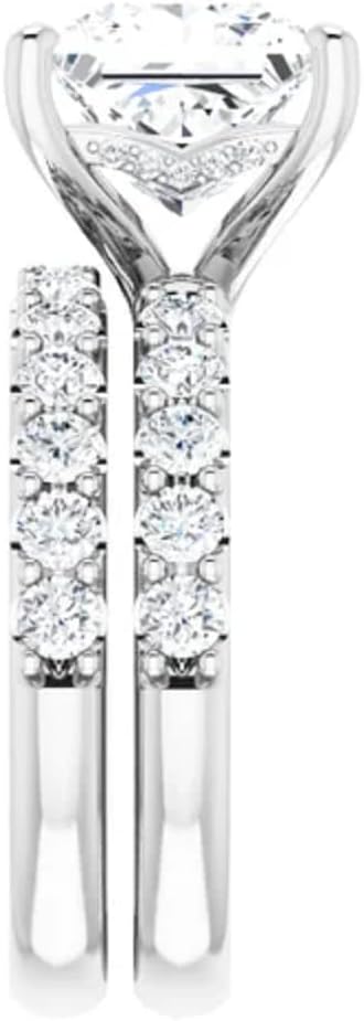 10K Solid White Gold Handmade Engagement Ring 3.50 CT Princess Cut Moissanite Diamond Solitaire Wedding/Bridal Ring Set for Women, Lovely Ring Gift for Wife