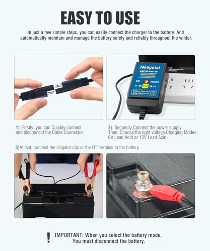 Heagstat 1A Trickle Battery Charger, 6V/12V Fully-Automatic Smart Battery Maintainer for Car, Motorcycle, ATV, Lawn Mower, Boat More