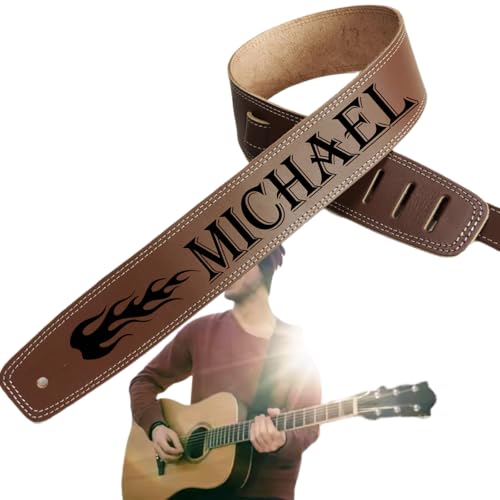 Personalisierter Doppelseitiger Gitarrengurt, Schwarz-brauner Instrumentengurt, Verstellbarer Leder-Gitarrengurt Vorne Und Hinten, Individuelles Geschenk For Gitarrenspieler(Brown)