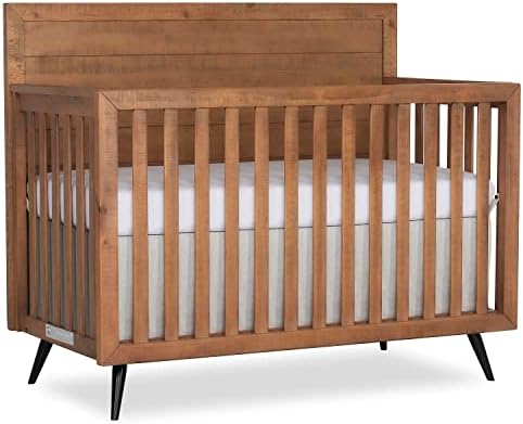 Evolur Stilnovo Mid Century 4-in-1 Convertible Crib in Sugarcane, Greenguard Gold Certified, 3 Mattress Height Settings, Modern Nursery, Wooden Furniture
