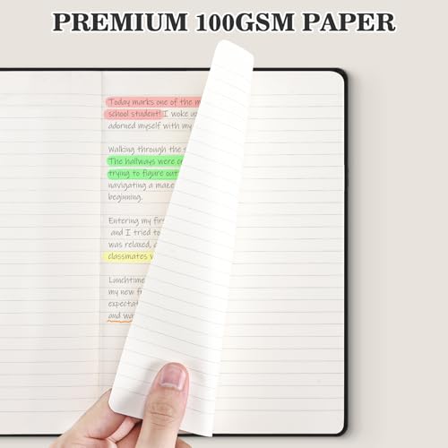 OMEYA 4 Pack Lined Journal Notebooks for Work, 100gsm Thick Paper, 5.7"x 8.3", A5 College Ruled Black Notebook Bulk, Leather Journal for Writing, Hardcover Notebooks for School, Office, Journal for Men by OMEYA - Image 3