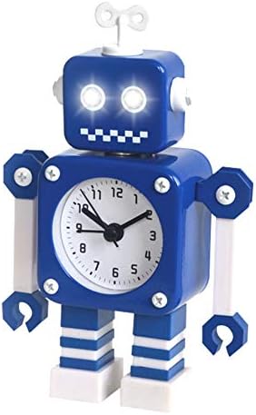 Diskary Robot Alarm Clock,Stainless Metal Non-Ticking Wake-up Clock with Flashing Eye Lights and Rotating Arm,Gift to Children (White)