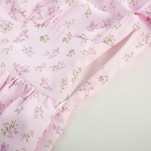 Image of Scarlet Darkness Women's Floral Corset Dress with Split 2026 Summer Spring Square Neck Midi Milkmaid Dresses Pink Green Floral XL
