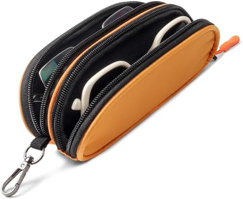 Double Eyeglasses Case Soft with Zipper & Clip for Men Women