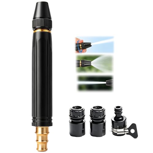Adjustable Twist Brass Heavy Duty Hose Nozzle Solid Metal Garden Water Spray Patterns Nozzle Sprinkler High Pressure Jet Sweeper Power Washer Attachment for Car Washing Plants Alloy Sprayer (1 PC)