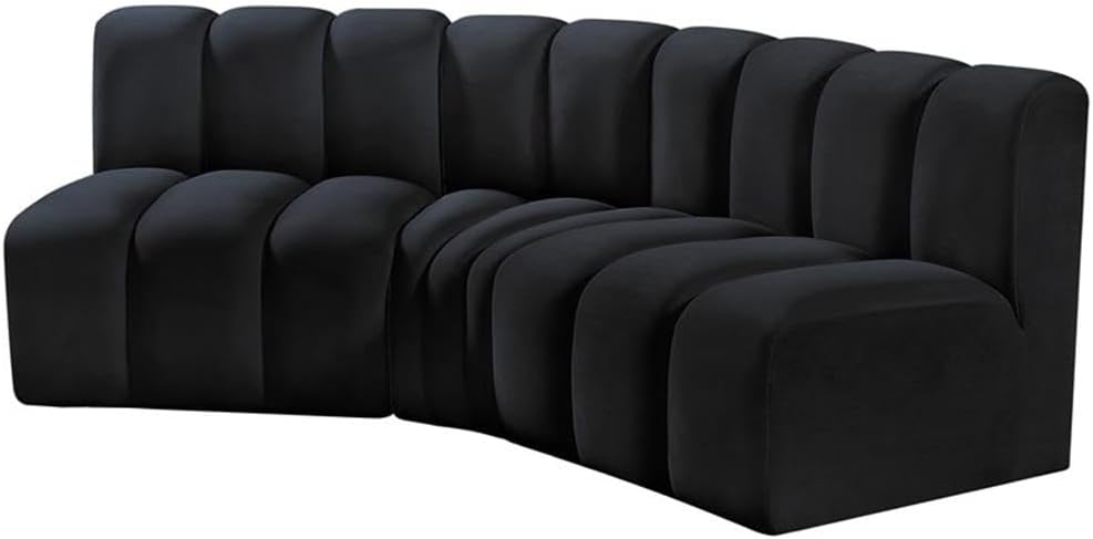 BOWERY HILL Contemporary Modular Sectional, 86" W x 41" D x 30" H, Soft Black Velvet Upholstery, Deep Channel Tufting, Versatile Living Room Seating, Modern Design