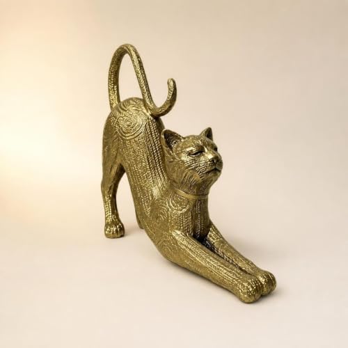 Chat étiré doré résine finition unie statuette decorative maison
