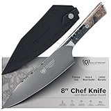 DALSTRONG Chef Knife - 8 inch - Valhalla Series - Ravenstone Black Blade Titanium Coated - Premium 9CR18MOV HC Steel - Resin & Wood Handle - Razor Sharp - Kitchen Cooking Chef's Knife - Leather Sheath