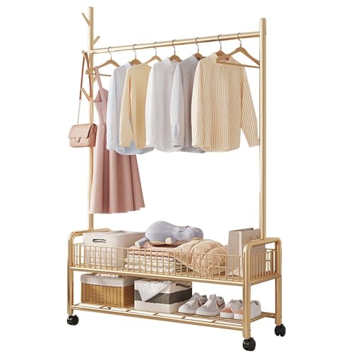Perchero industrial con almacenamiento de zapatos y perchero de 120 cm, marco de acero, con ganchos, estantes y ruedas, perchero resistente para pasillo (90 cm x 35 cm x 176 cm, capacidad de carga de