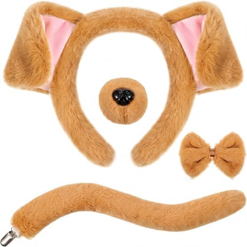 SATINIOR Puppy Dog Costume Set Ears Headband Nose Bow Tie Tail Animal Cosplay for Halloween(Light Brown,Lively Dog)