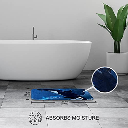 Best2Buy365 Blue Killer Whale Ocean Shower Curtain Sets With Microfiber Non-Slip Bathroom Accent Rugs Liner Fabric Machine Washable #TOP5