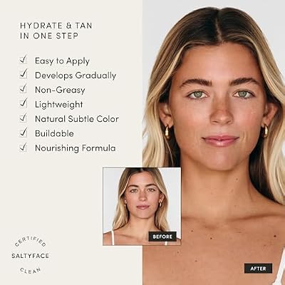 SALTYFACE - Tanning Moisturizer - Self Tanner for Face - Natural Subtle Color - Green Tea & Hyaluronic Acid - No Color Transfer - Non-Clogging - Face Tanner - Vegan Skin Care - 1.35 FL OZ (40 ML)