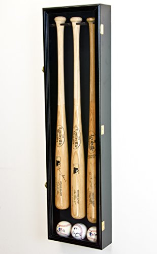 3 Baseball Bat Display Case Cabinet Holder Wall Rack W/Uv Protection - Lockable -Black #TOP2