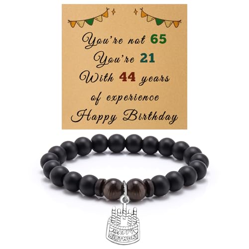 65th Birthday Gifts for Men Beaded Bracelet 65th Themed Gifts Ideas for Him Happy 65 Year Old Birthday Gift for Husband Grandpa Brother Uncle Coworker Best Friend Jewelry Bracelet with Massage Card