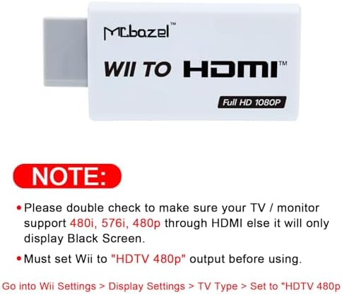 Mcbazel Wii to HDMI Adapter, Wii HDMI Converter — Plug & Play, No Power Required, Supports All Wii Display Modes (480i 480p 576i)