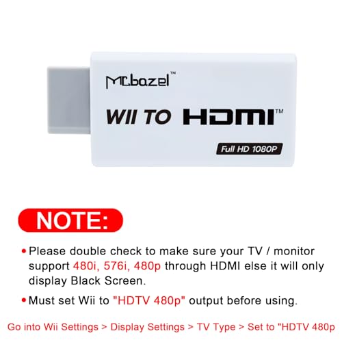 Mcbazel Wii to HDMI Adapter, Wii HDMI Converter — Plug & Play, No Power Required, Supports All Wii Display Modes (480i 480p 576i)