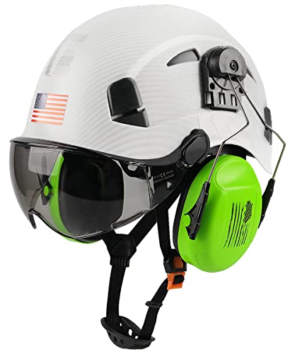 Safety Helmet Hard Hat with Visor and Ear Protection Adjustable Lightweight Vented ABS Work Helmet for Men and Women 6-Point Suspension ANSI Z89.1 Approved Ideal for Industrial & Construction