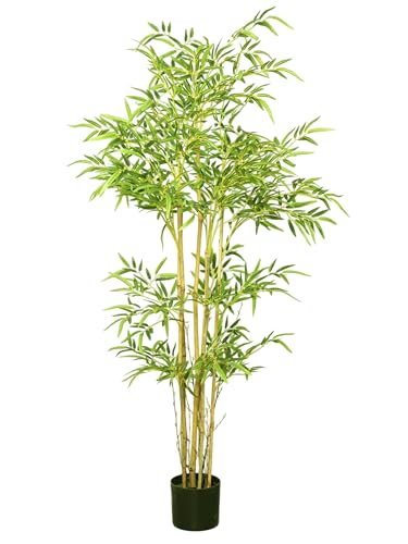 Image of Artificial Bamboo Plant with Pot, 150 cm (5 Ft) Tall, Realistic Faux Bamboo Tree for Home Decor, Indoor Decorative Plant for Living Room, Office, Bedroom & Reception