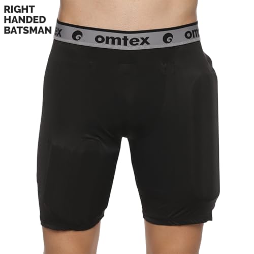 Image of omtex Compression Batting Shorts for Right-Handed Cricketers with Inner Pad - Black