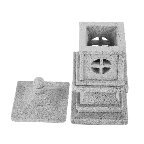 BIUDECO Miniature Stone Pagoda Lantern Ornament for Zen Garden and Bonsai Indoor Outdoor Micro Rockery Decoration with Removable Top for Light Beads Japanese Style Garden Statue for Patio