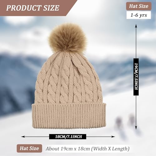 3 Pieces Kids Knitted Woolen Hat Winter Warm Pom Beanie Cap With Detachable Pom for 1-3 Years Old Girls Boys2