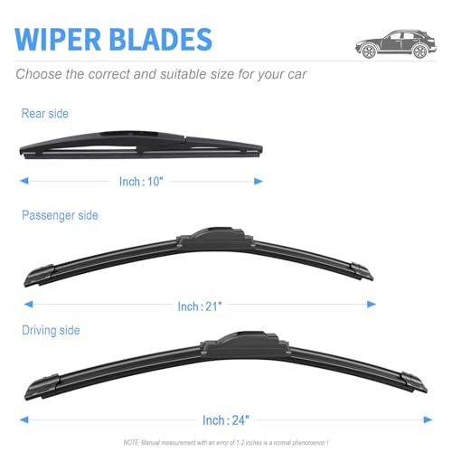 Image of Gavimnal Silicone Wiper Blades Fits Mitsubishi Outlander Sport 2011-2024 | 24 inch+21 inch Front & 10 inch Rear, All-Weather, Streak-Free, OE-fit, Quiet, Easy One-Click Install