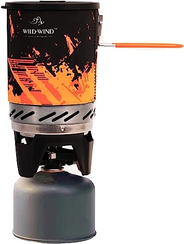 Portable Backpacking Stove Wild-Wind X0 Lightweight Camping Stove Cooking System 1 Liter Pot, One-Piece Design Camp Stove Propane For Hiking, Fishing, Hunting Emergency & Survival (Black/Orange) #TOP14