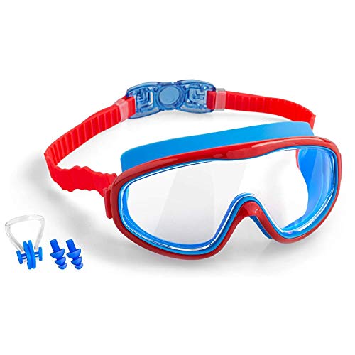COOLOO - Gafas de natación para niños, 2 Unidades, visión Amplia, Gafas de natación para niños y Adolescentes de 4 a 15 años, visión Amplia, antiniebla, Impermeable, protección, I.Rojo