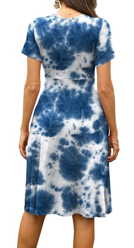 Image of WEACZZY Women's Summer Short Sleeve Casual Dresses V-Neck Floral Party Dress with Pockets