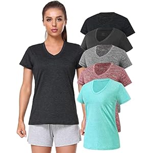 5-Pack Women’s Short Sleeve Dry Fit T-Shirt Moisture Wicking Athletic V-Neck Tee