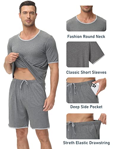 MoFiz Men's Pajamas Set Sleepwear Sleep Shirt and Shorts Pajama Set Lightweight Soft Mens Pjs Lounge Set with Pockets S-3XL4