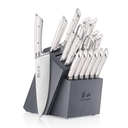 Cangshan OLYMPUS Series 17-Piece Knife Block Set, German Steel, Gray Wood Block (White)