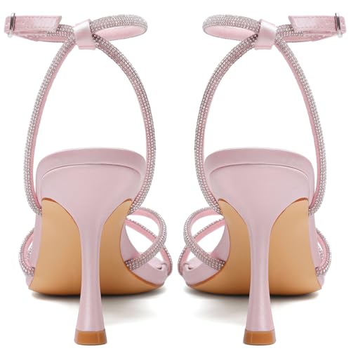 Image of Mostrin Strappy Heels for Women Ankle Strap Heels Women's Heeled Sandals for Party Prom Wedding