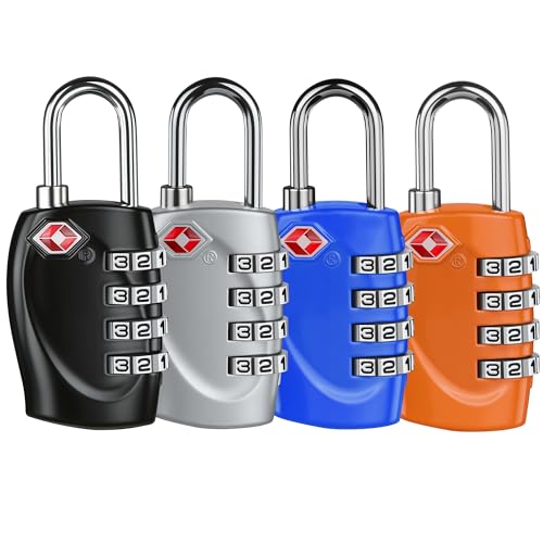 T Tersely 4 Digit Combination Padlock - TSA Accepted Travel Luggage Locks with Alloy Body for Suitcase, Gym Locker, Backpack (4-Pack)