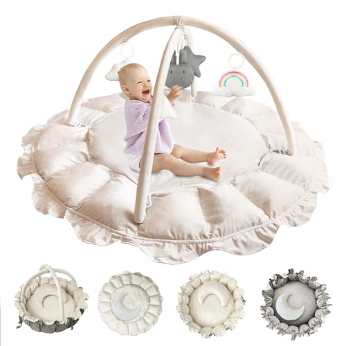 Image of Aokeyee 5 in 1 Thick and Plush Baby Play Gym Mat,Activity Gym & Play Mat with Moon Pillow,Convertible Stage-Based Developmental from Baby to Toddler