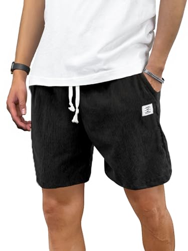 PLEPAN Mens Corduroy Shorts Casual 5 Inch Inseam Elastic Waist