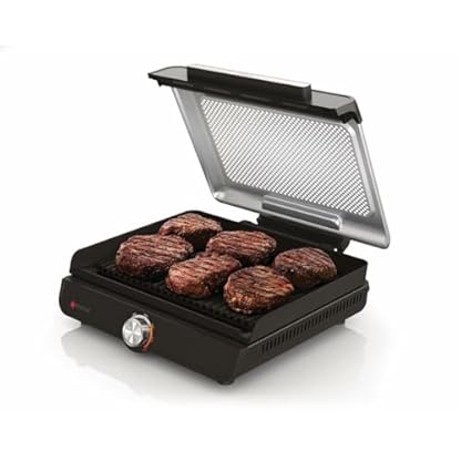 Ninja Sizzle Elektrogrill Indoor & Plancha (Flat Grill Plate) mit Antihaft-Grillplatte, abnehmbarer & spülmaschinenfester Deckel, Fettauffangbehälter, Temperaturregler & Rezeptbuch, Grau GR101EU