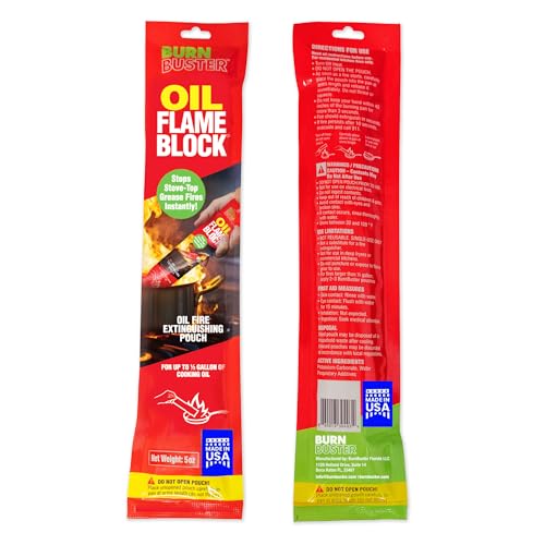 2-Pack BurnBuster Oil FlameBlock Pouch for Oil & Grease Fires for Home and Outdoor Use - Fire Suppressant for Kitchens, Stove-Top and Oven Suitable - Non-Toxic 5 oz. Pouch, Made in USA