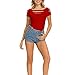 Suimiki Women's Cut Out Trendy Party Short Sleeve Shirt Stretchy Blouse Casual Top Orange Red