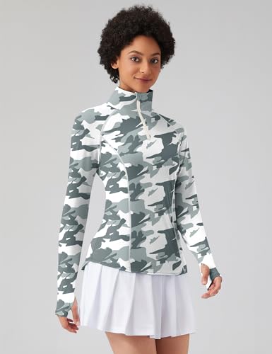 LOMON Camisetas femininas de manga comprida, proteção solar, zíper 1/4, verão, secagem rápida, camis