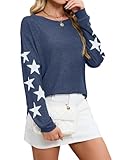 Blooming Jelly Womens Off The Shoulder Sweater Knit Pullover Long Sleeve Star Print Lightweight Cute Tops Fall Chothes Blue